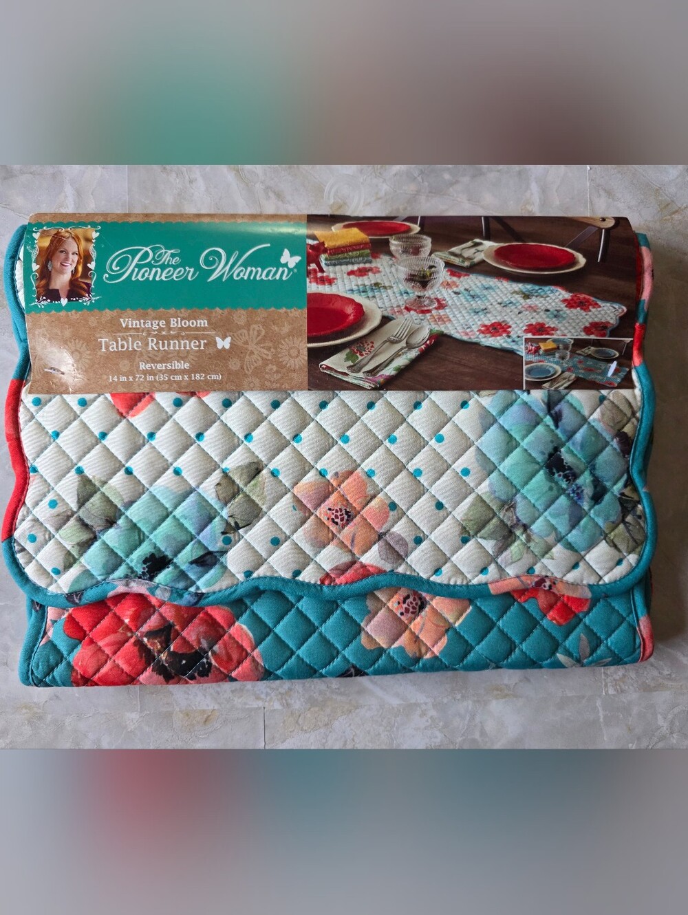 Pioneer Woman Vintage Bloom Reversible Quilted Table Runner 14x72 Cottagecore